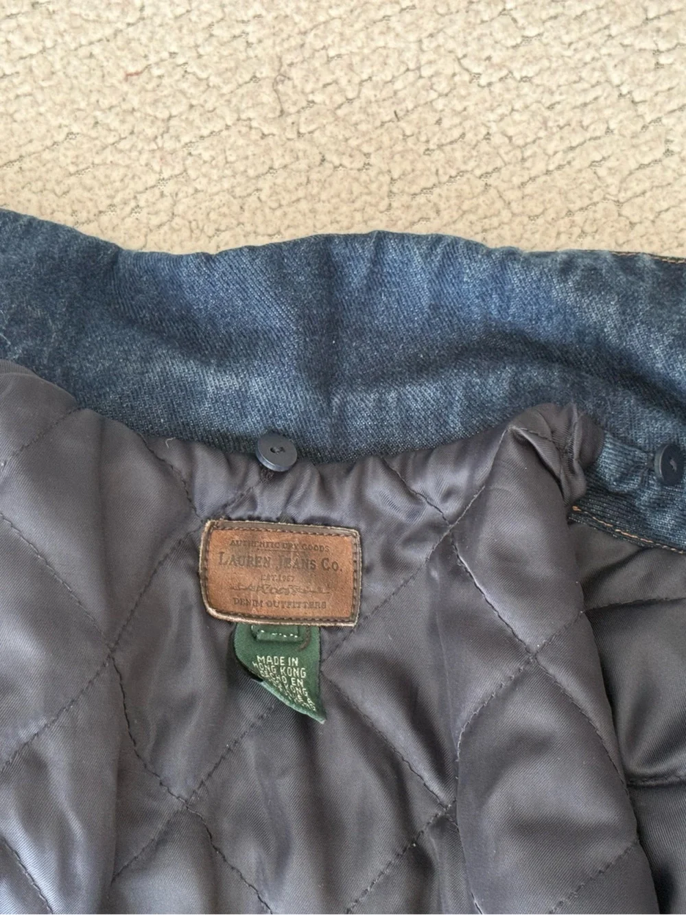VTG Lauren Jeans Co Trucker Jacket Womens Petite M Blue Denim Quilted Lining 90s